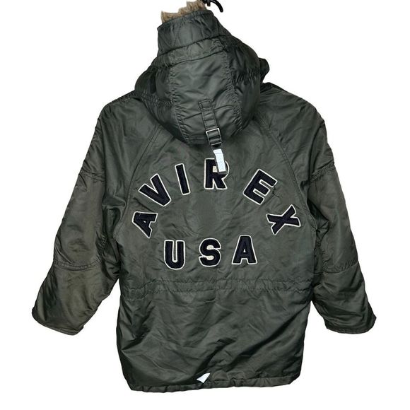 Avirex Insulated Parka Spell Out Military Green Jacket Size S - Picture 1 of 6